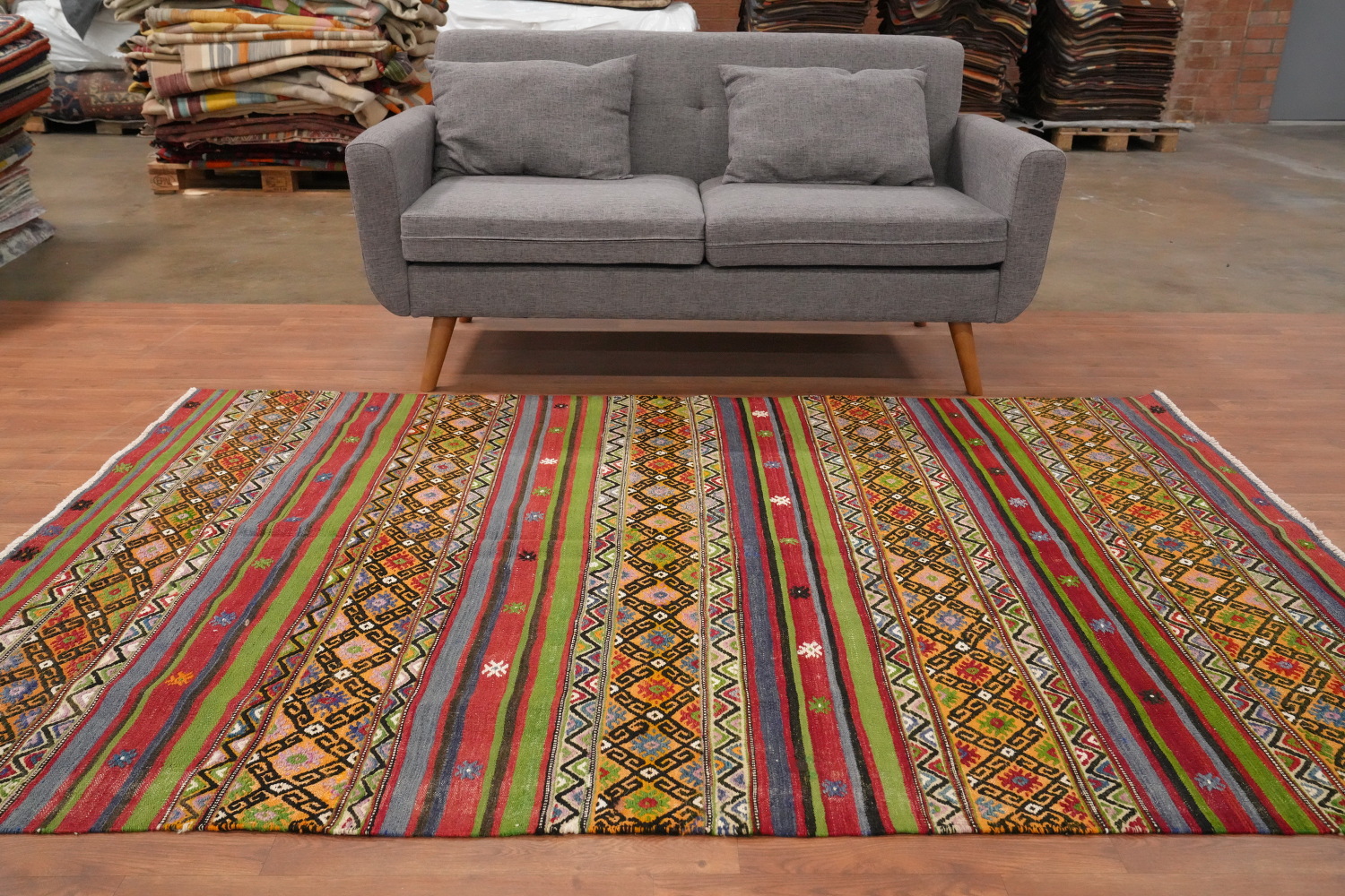 Vegetable Dye Kilim Geometric Wool Area Rug 5x8