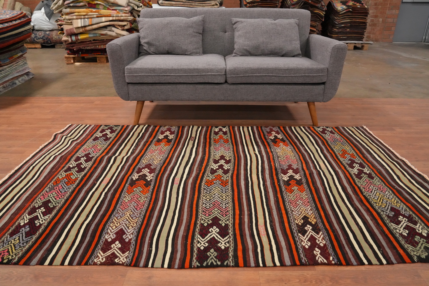 Ethnic Stripes and Bold Hues Kilim Rug 5x7
