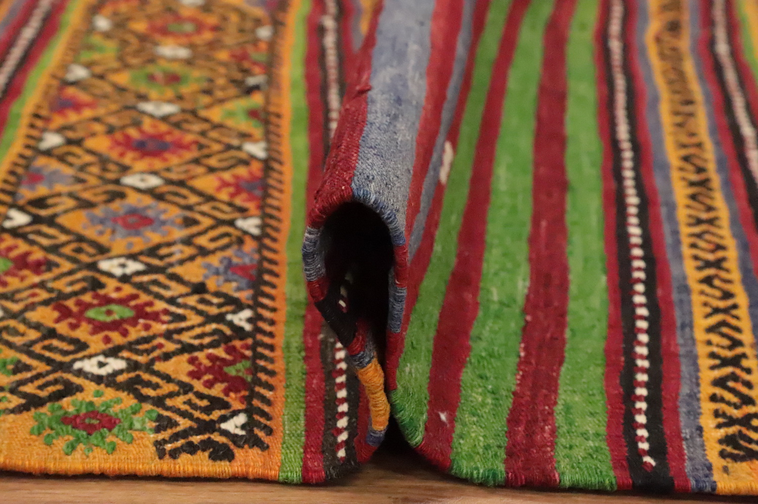 Vegetable Dye Kilim Striped Wool Area Rug 6x9