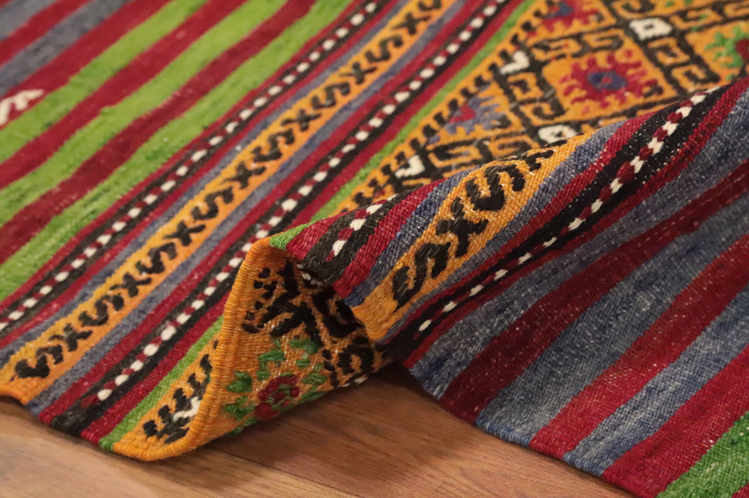 Vegetable Dye Kilim Striped Wool Area Rug 6x9