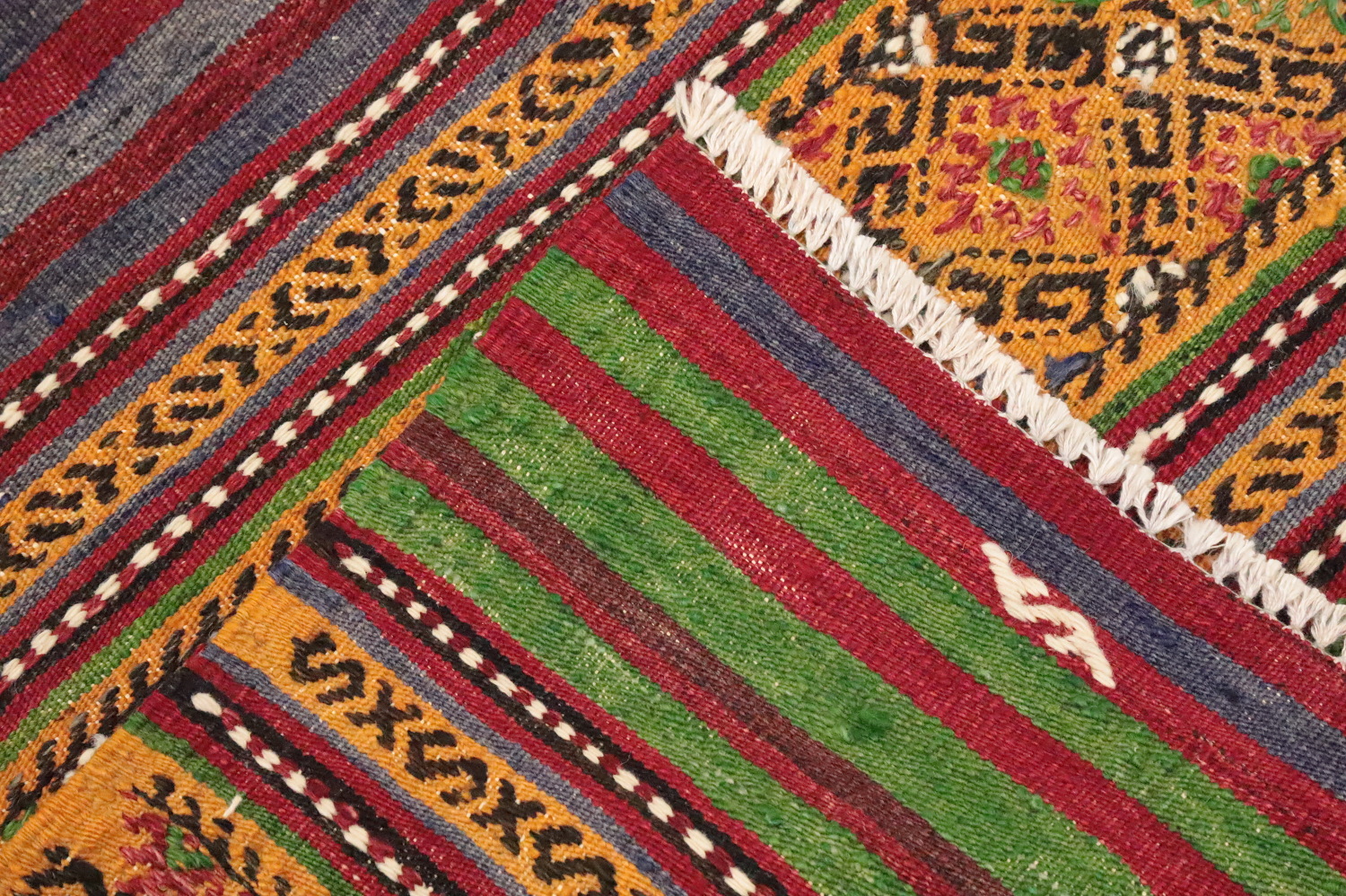 Vegetable Dye Kilim Striped Wool Area Rug 6x9