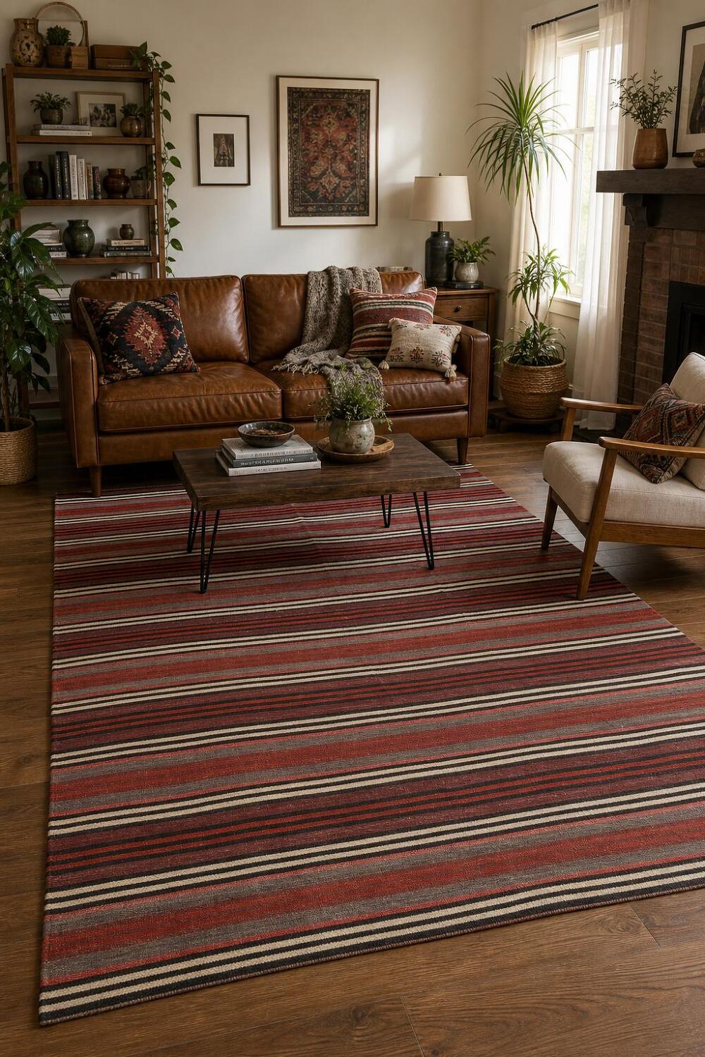 Striped Kilim Area Rug 5x10 Perfect for Cozy Living Spaces