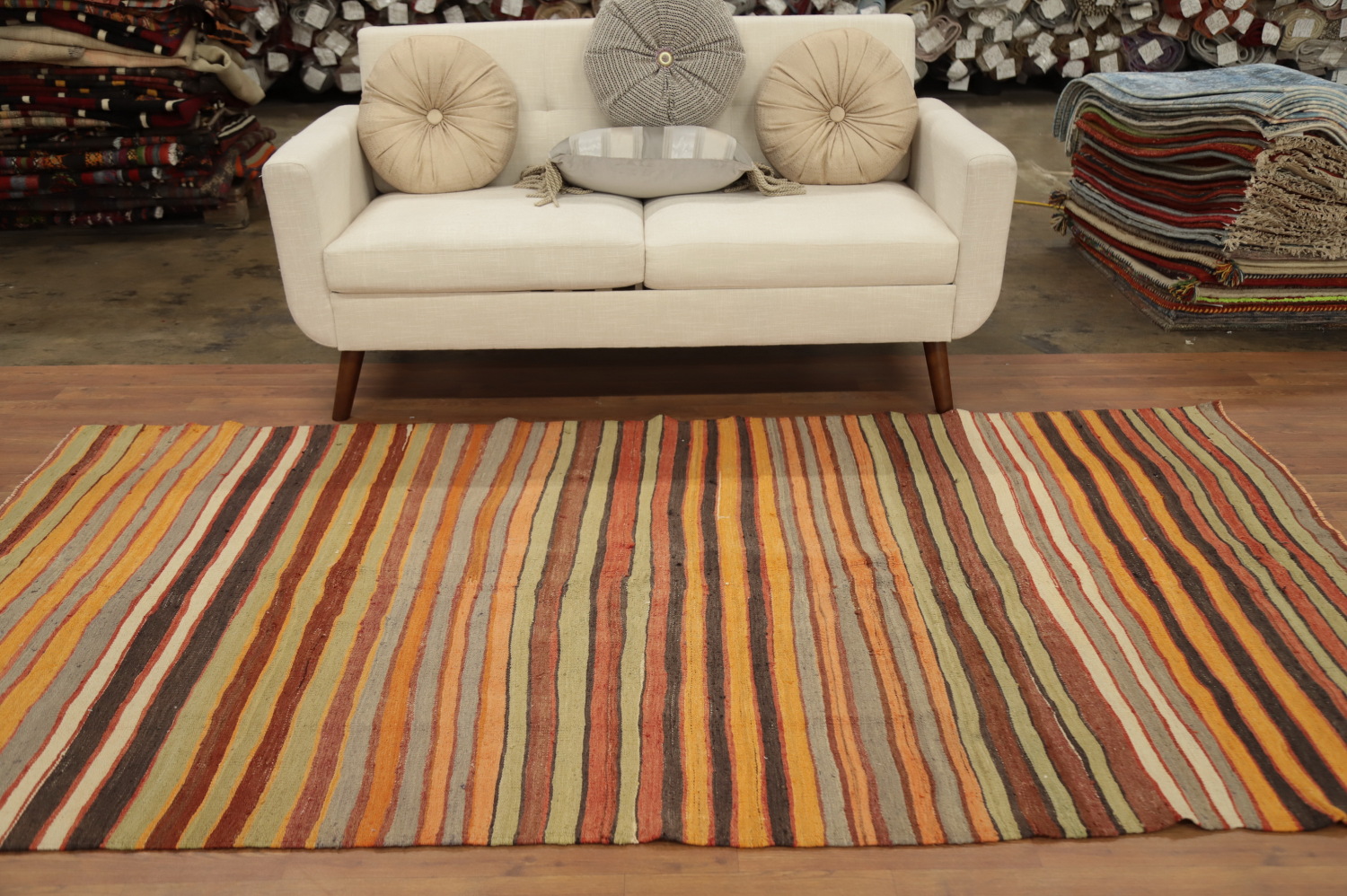 Vibrant Earthy Striped Kilim Area Rug 5x9 for Cozy Home Interiors