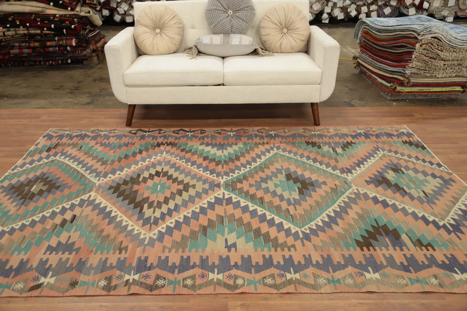 Vegetable Dye Kilim Geometric Area Rug 6x9