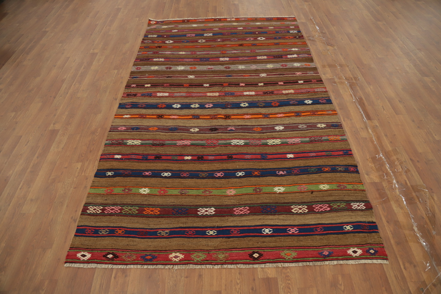 Rustic Striped Handwoven Kilim Area Rug 5x8