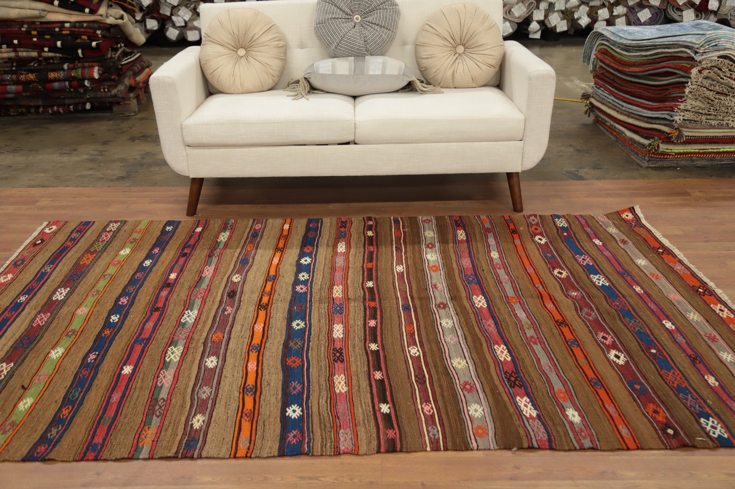 Rustic Striped Handwoven Kilim Area Rug 5x8