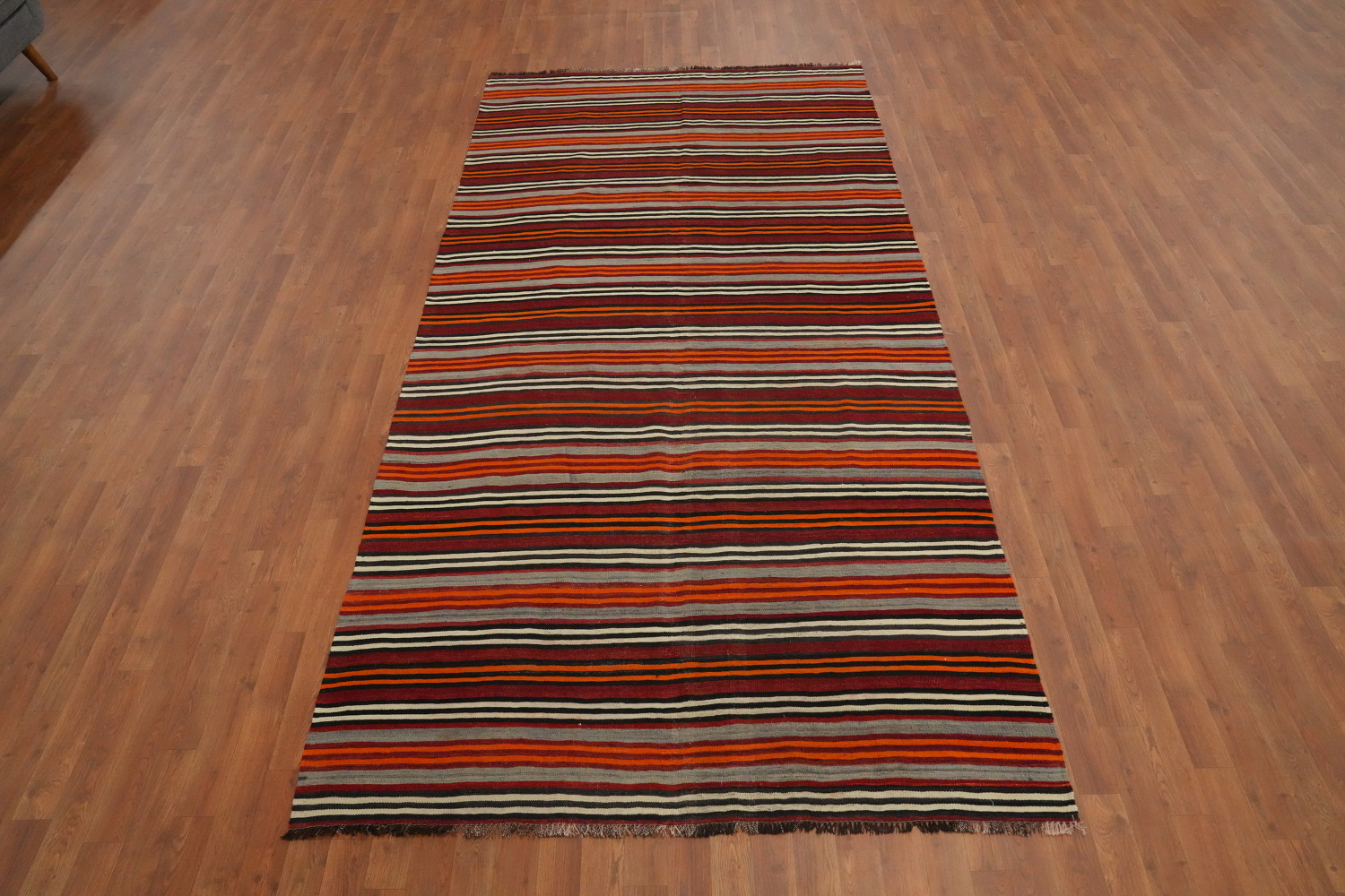 Vibrant Stripes Handmade Wool Kilim Area Rug 5x11