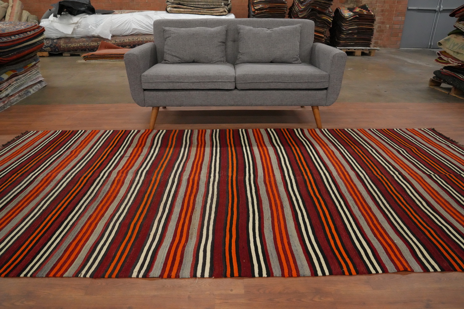 Vibrant Stripes Handmade Wool Kilim Area Rug 5x11