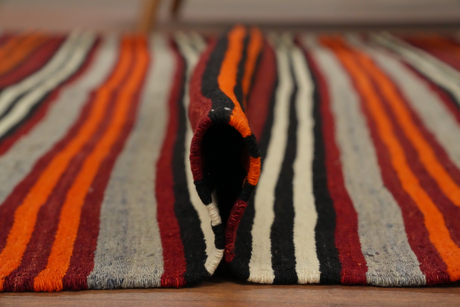 Vibrant Stripes Handmade Wool Kilim Area Rug 5x11