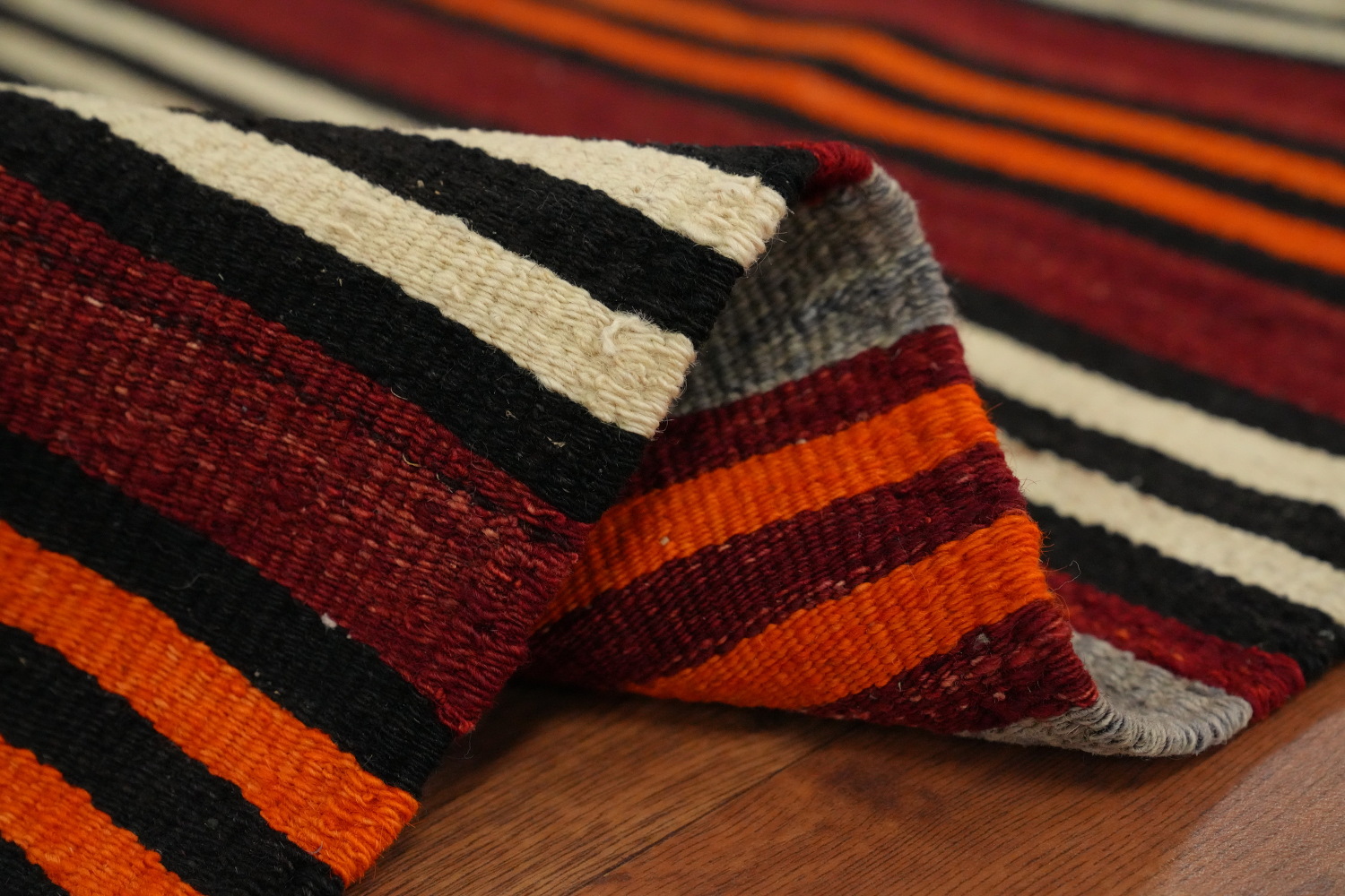 Vibrant Stripes Handmade Wool Kilim Area Rug 5x11