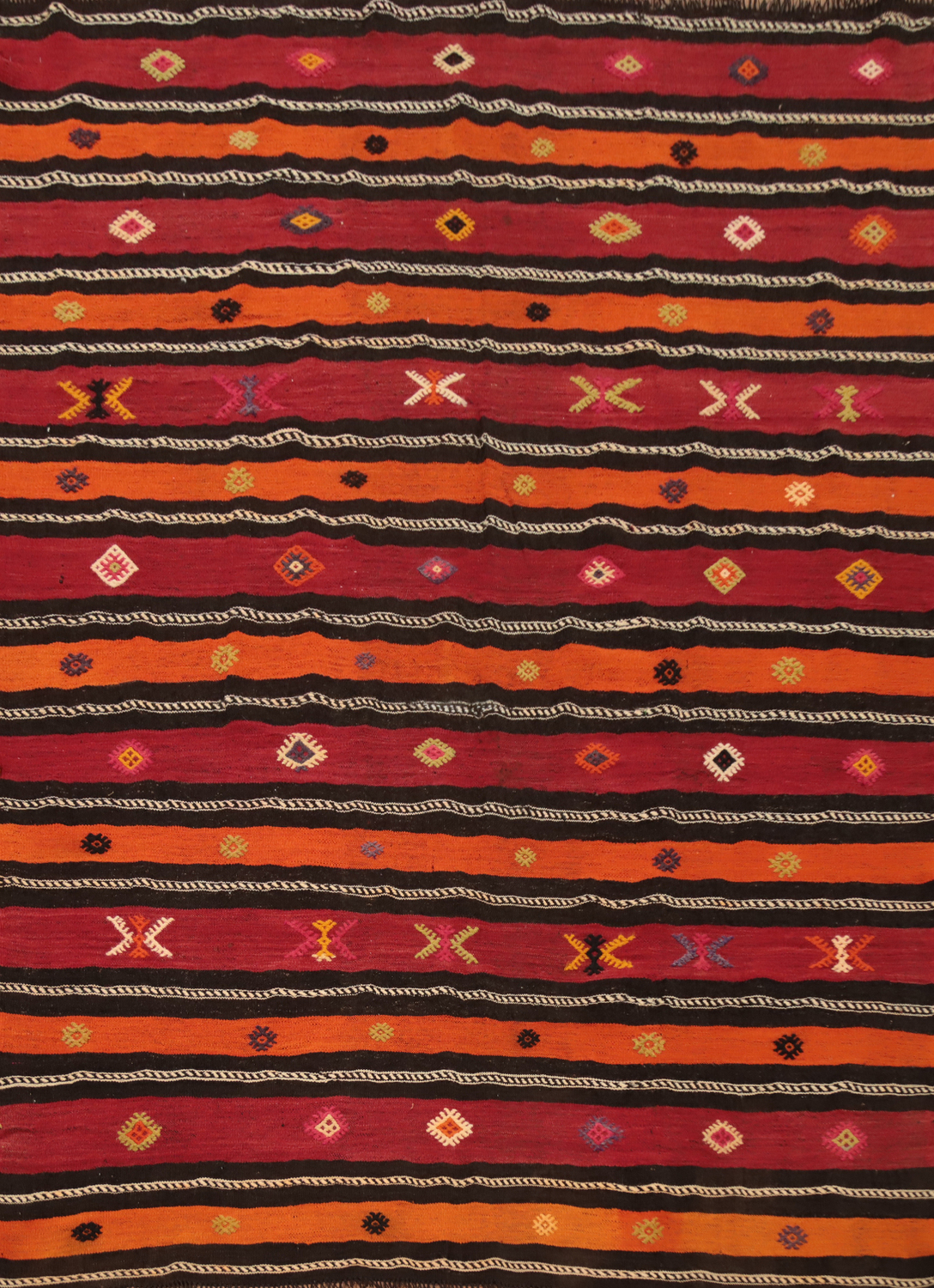 Vegetable Dye Kilim Striped Wool Area Rug 6x8