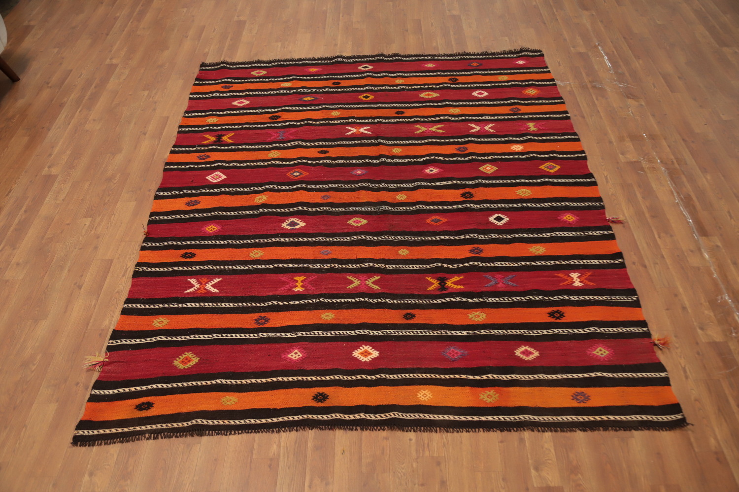 Vegetable Dye Kilim Striped Wool Area Rug 6x8