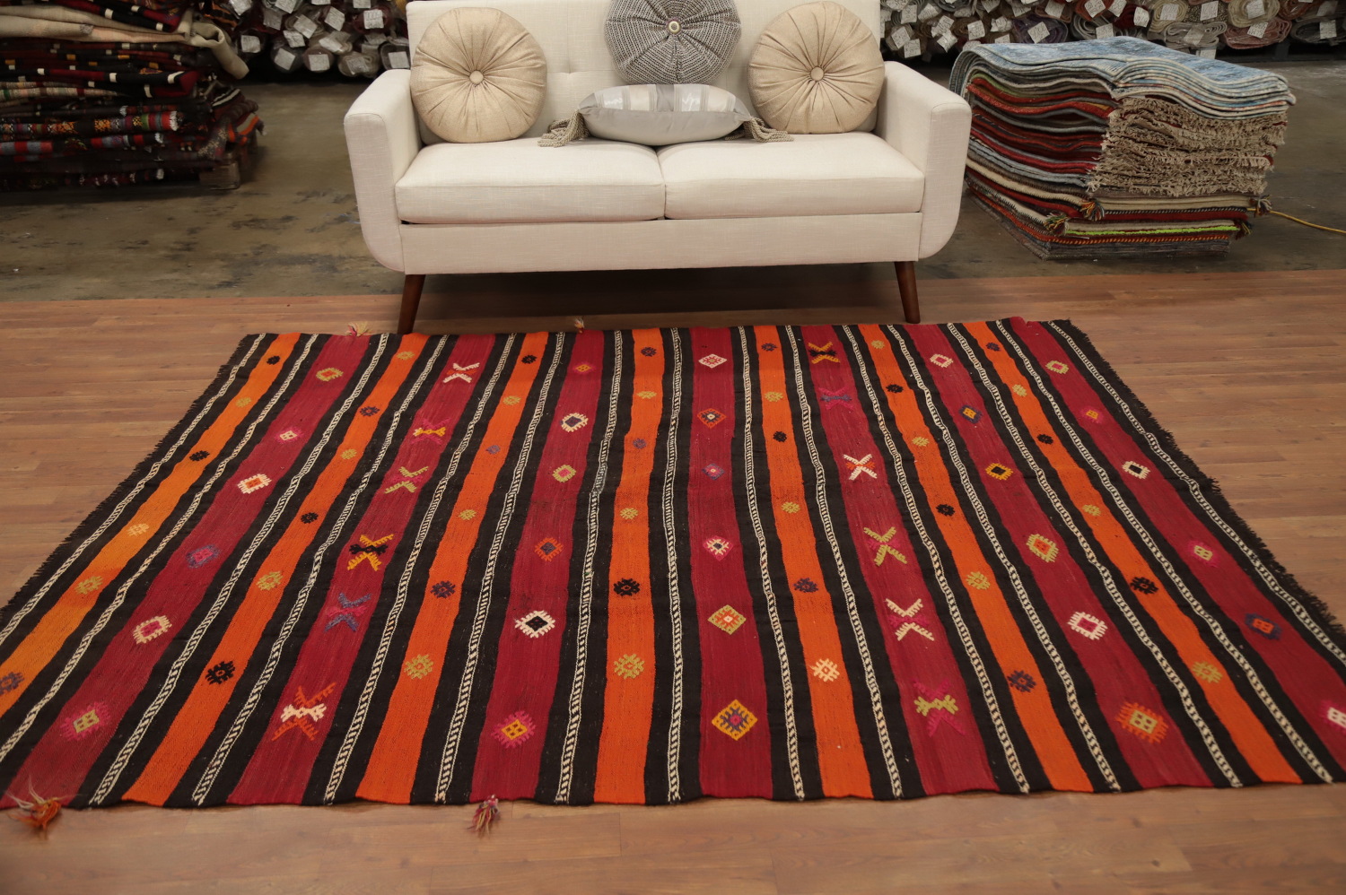 Vegetable Dye Kilim Striped Wool Area Rug 6x8