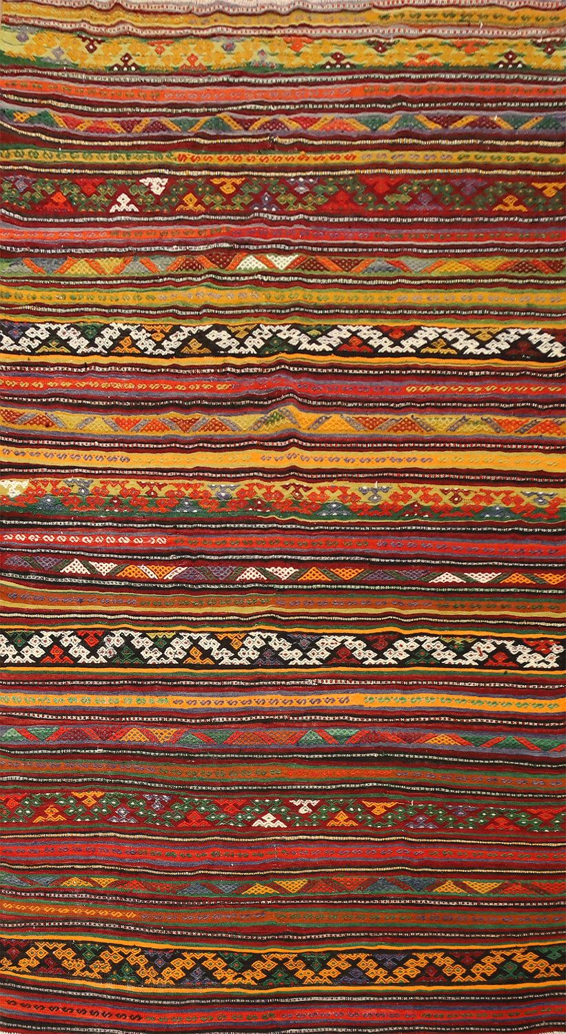 Vibrant Striped Kilim Area Rug 6x11 for Eclectic Home Decor