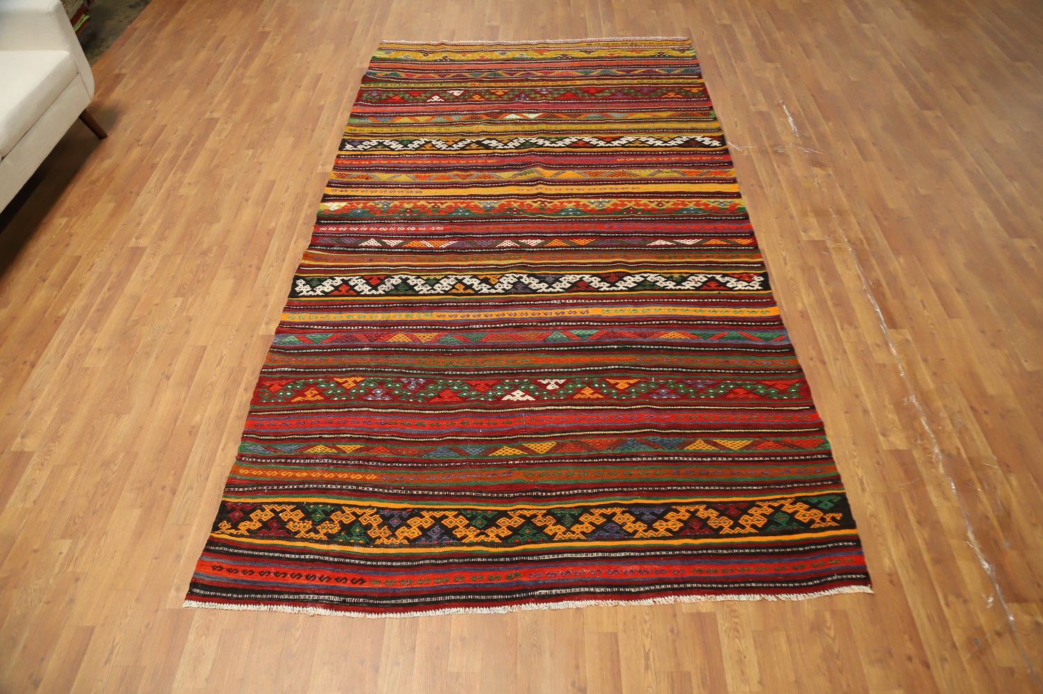 Vibrant Striped Kilim Area Rug 6x11 for Eclectic Home Decor