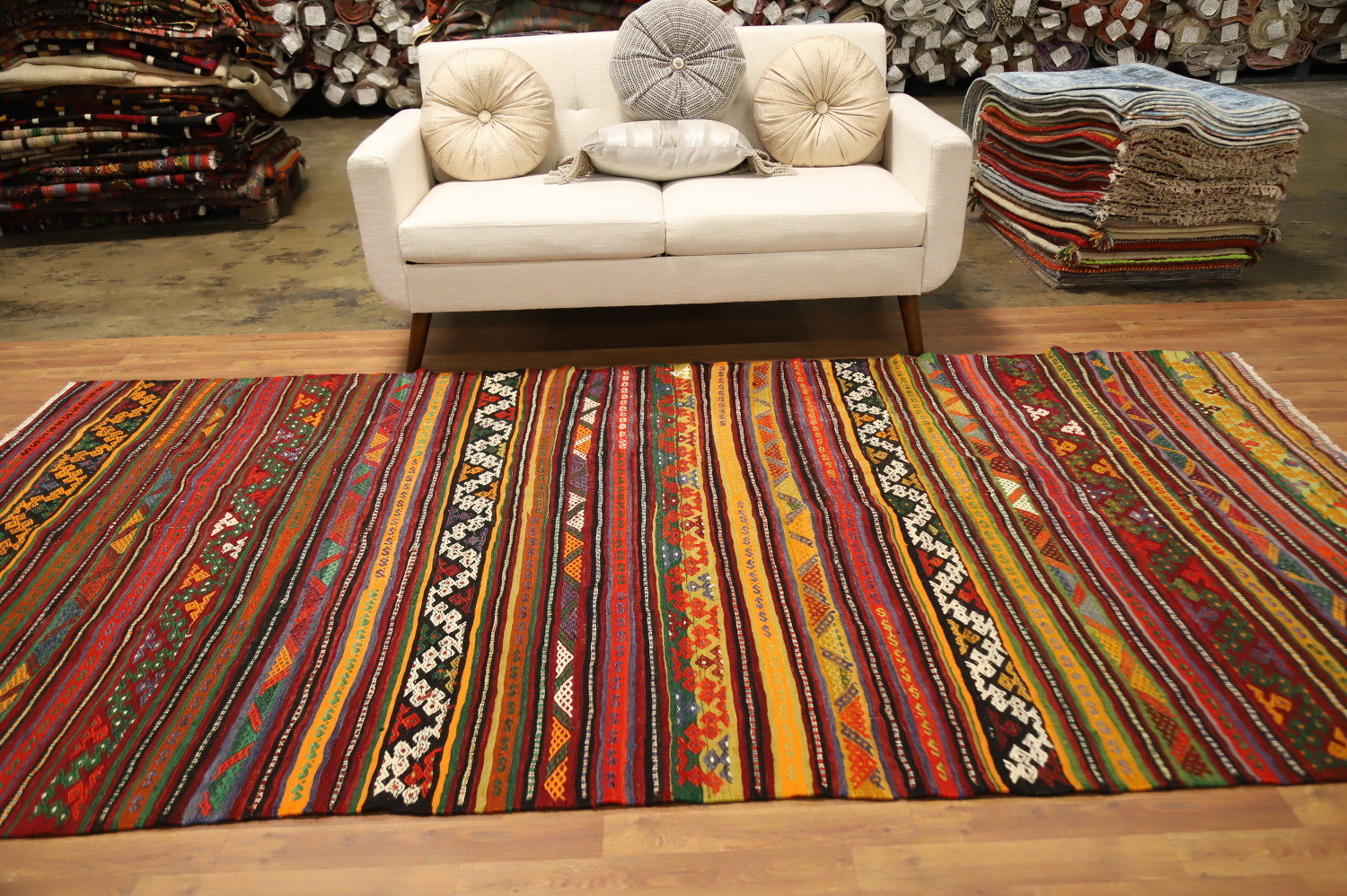 Vibrant Striped Kilim Area Rug 6x11 for Eclectic Home Decor