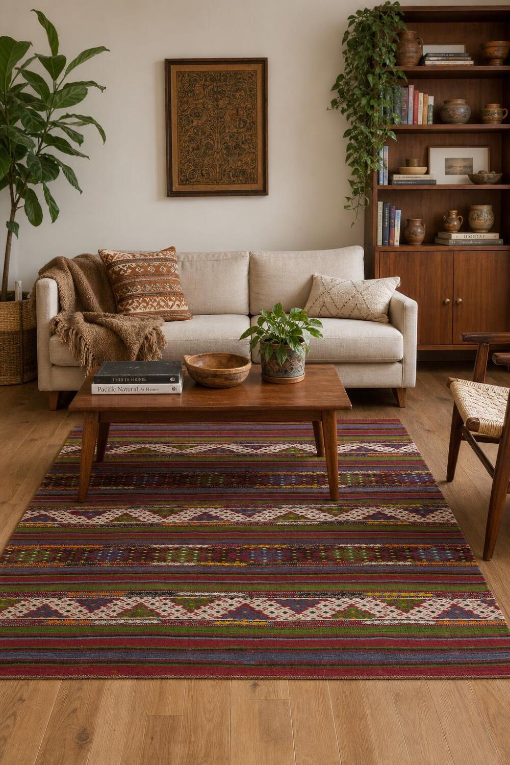 Tribal Geometric Kilim Vegetable Dye Rug 5x7