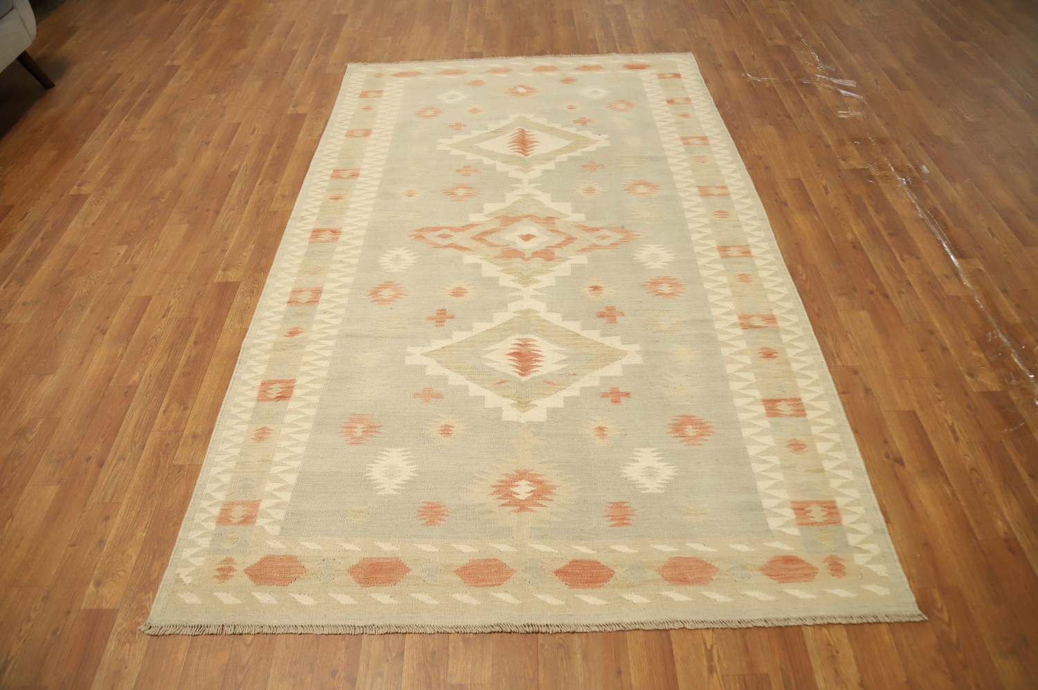 Vegetable Dye Geometric Kilim Handwoven Area Rug 5x8