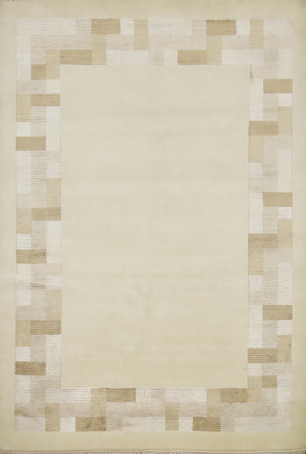 Contemporary Nepalese Area Rug 6x8 with Soft Geometric Border Accents