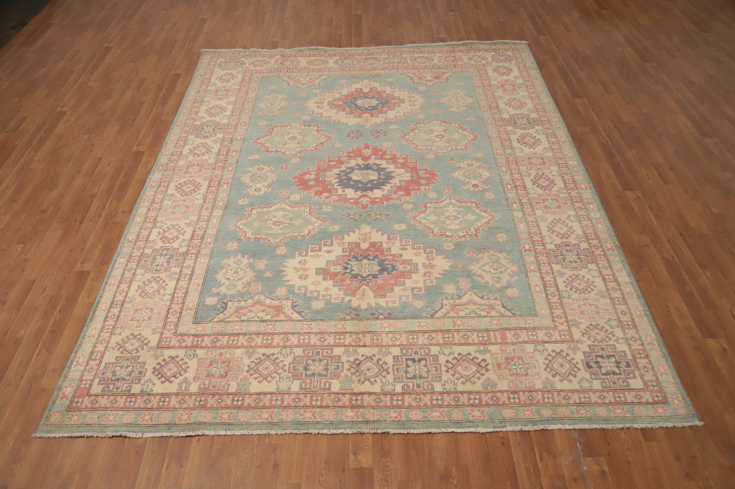 Blue Geometric Kazak Vegetable Dye Area Rug 8x10