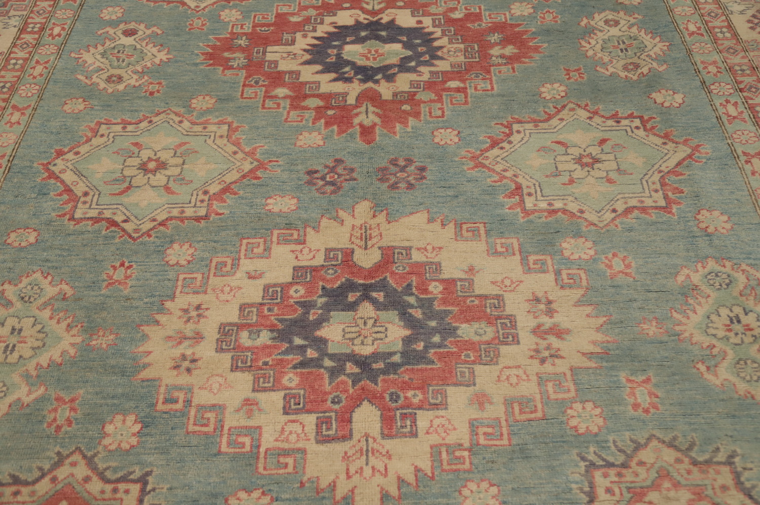 Blue Geometric Kazak Vegetable Dye Area Rug 8x10