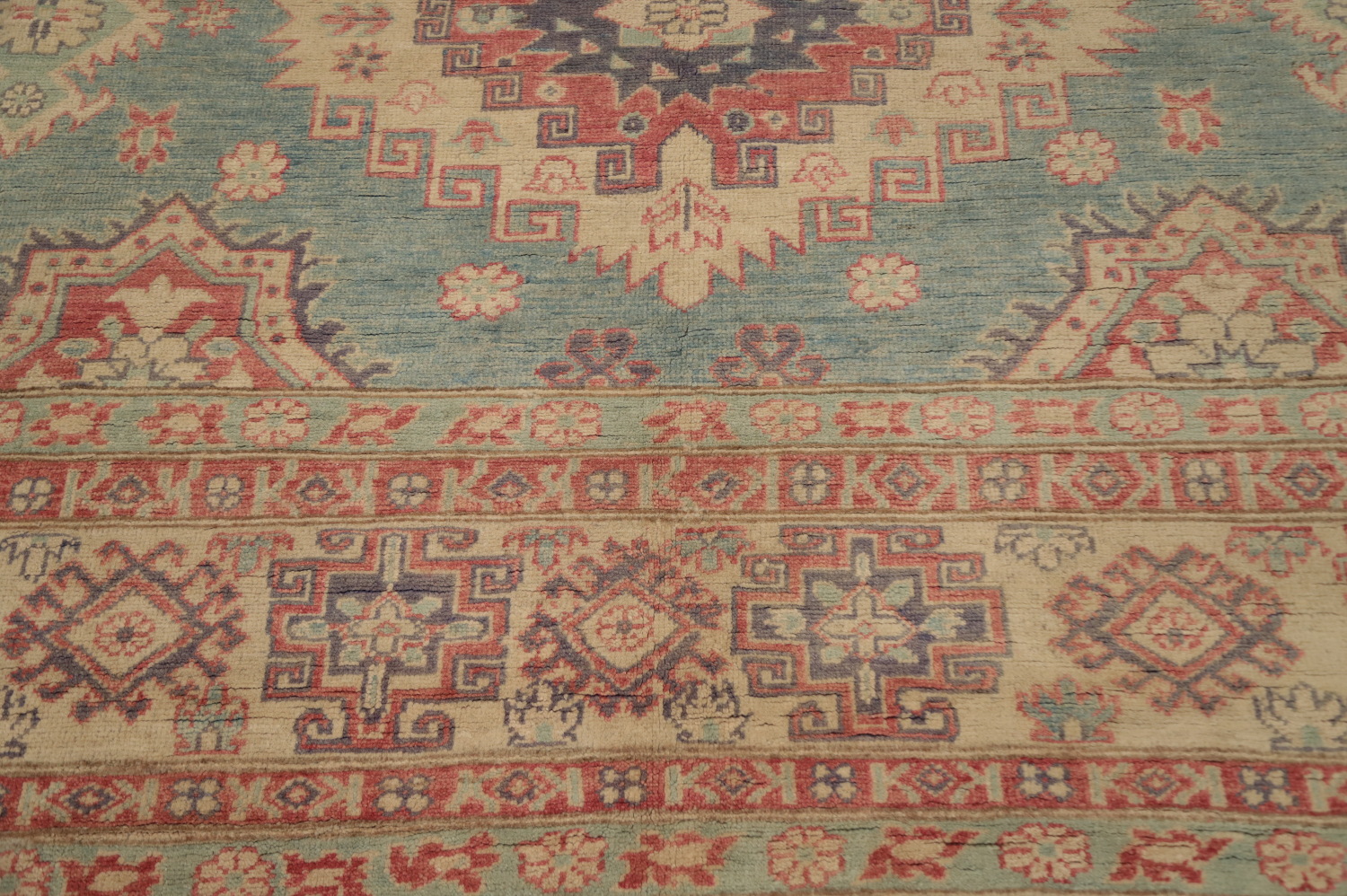 Blue Geometric Kazak Vegetable Dye Area Rug 8x10