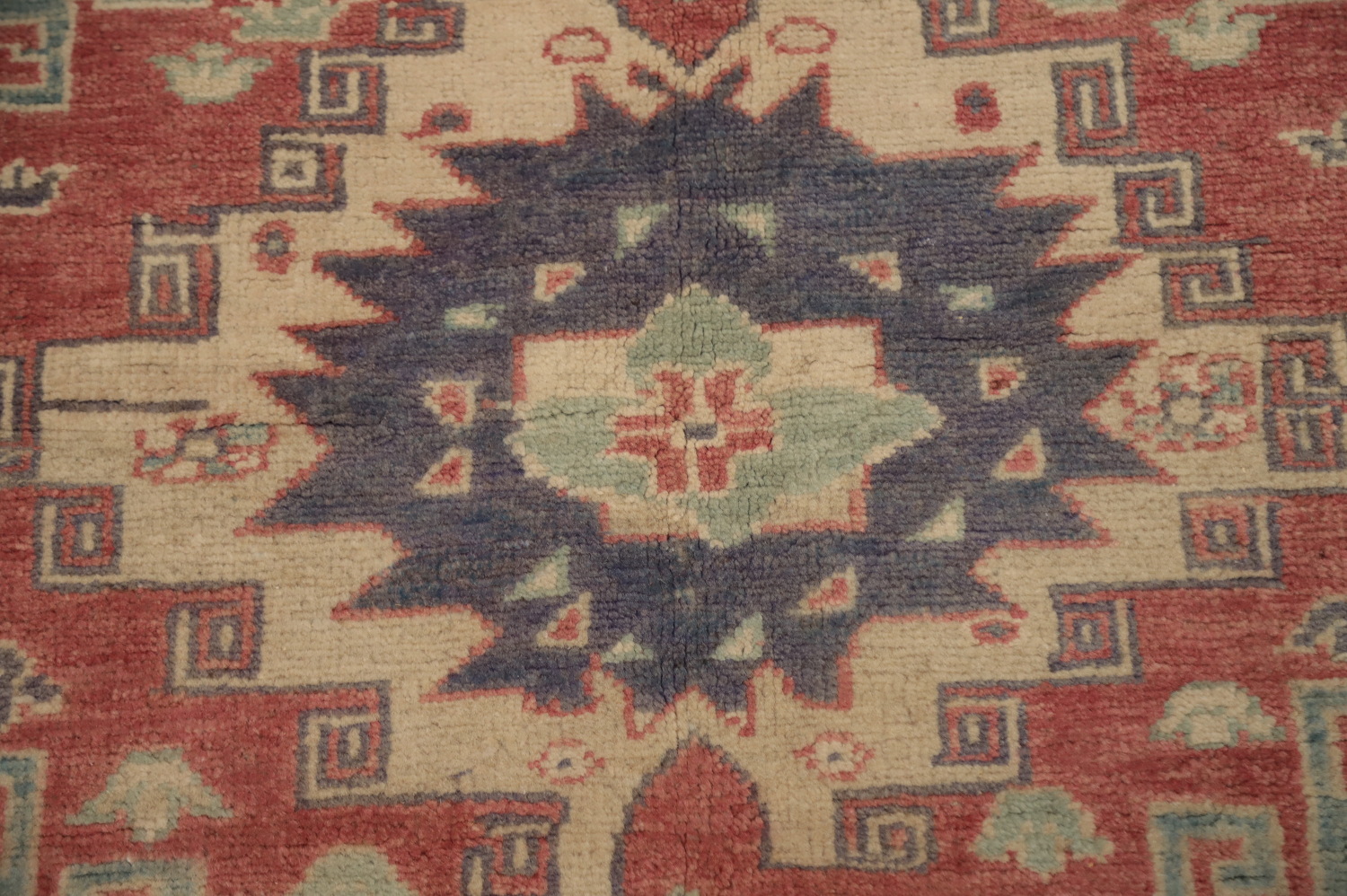 Blue Geometric Kazak Vegetable Dye Area Rug 8x10