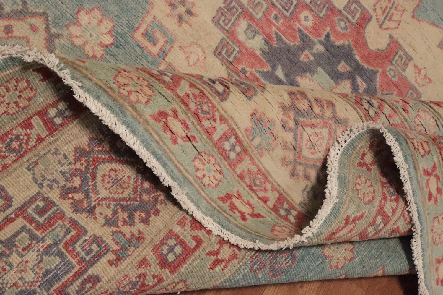 Blue Geometric Kazak Vegetable Dye Area Rug 8x10
