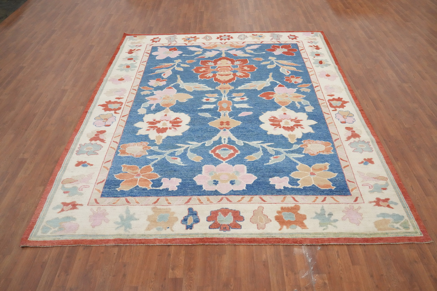 Vegetable Dye Blue Floral Oushak Area Rug 8x10