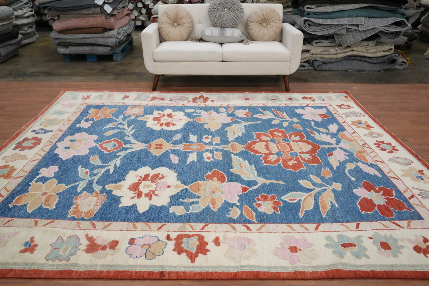 Vegetable Dye Blue Floral Oushak Area Rug 8x10