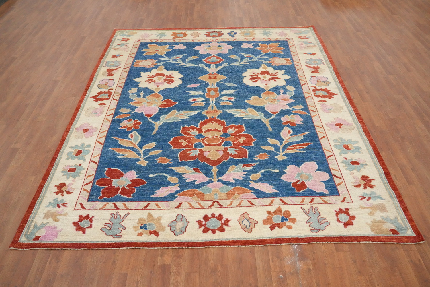 Vegetable Dye Blue Floral Oushak Area Rug 8x10
