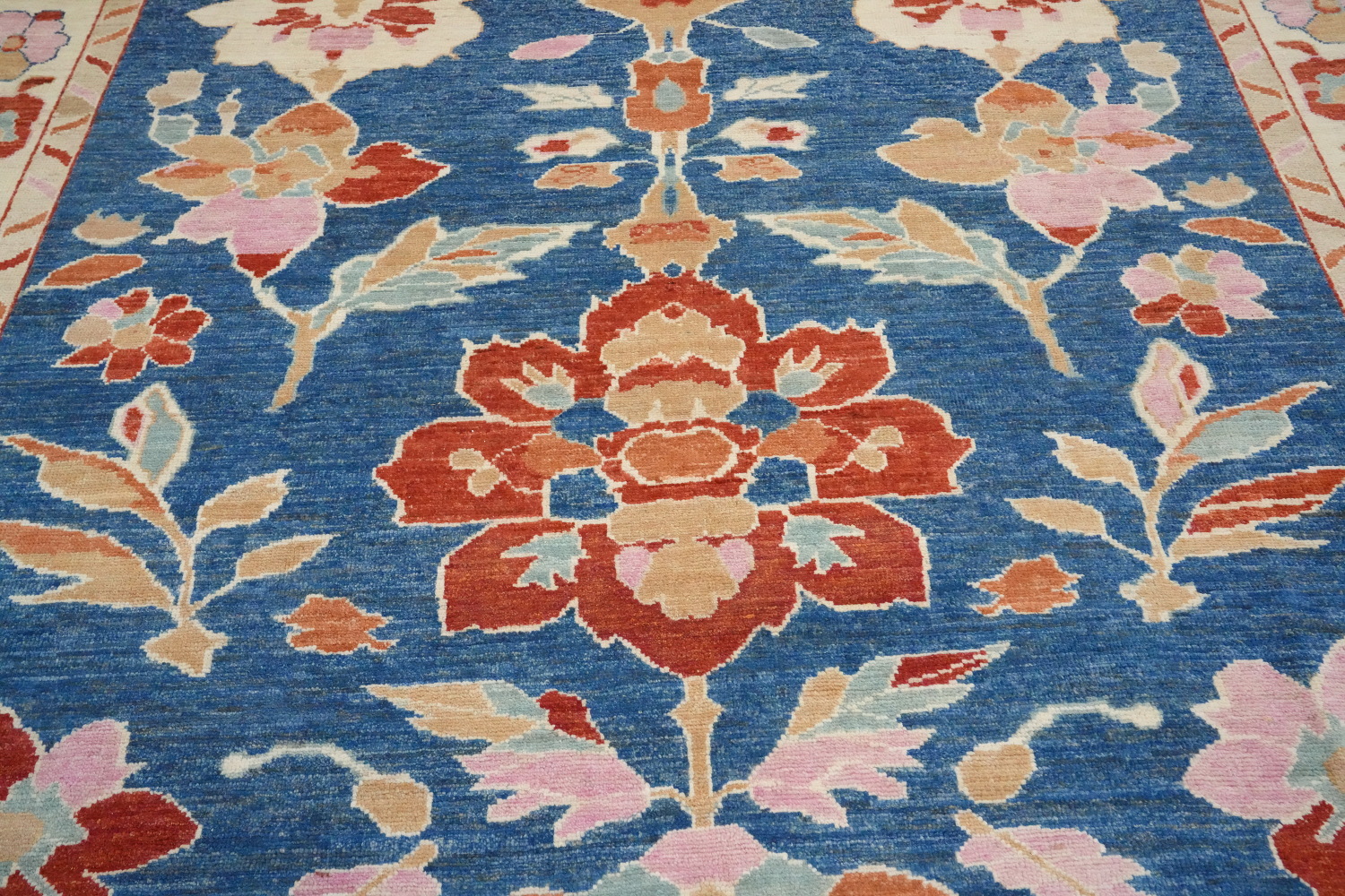 Vegetable Dye Blue Floral Oushak Area Rug 8x10