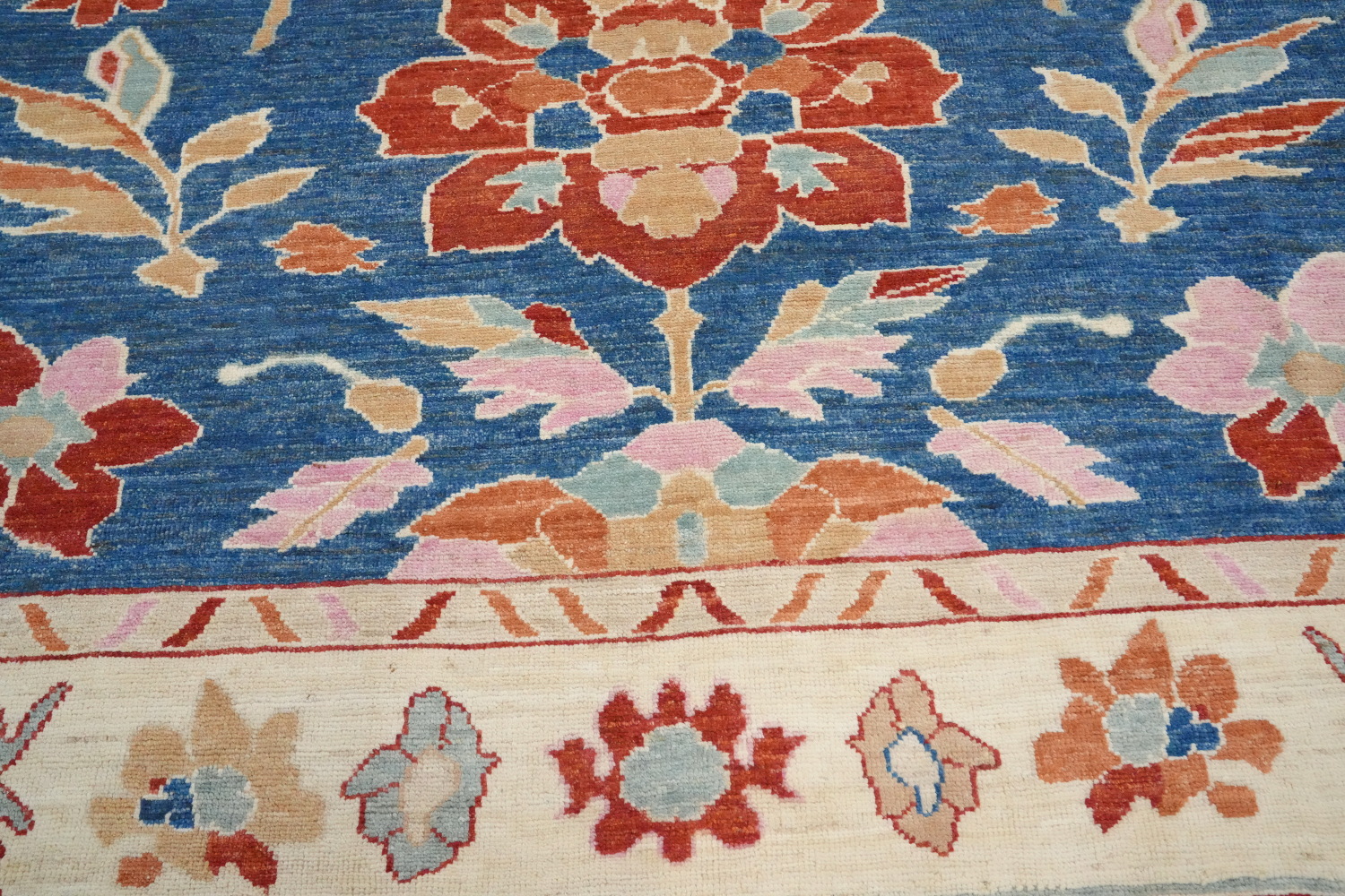 Vegetable Dye Blue Floral Oushak Area Rug 8x10