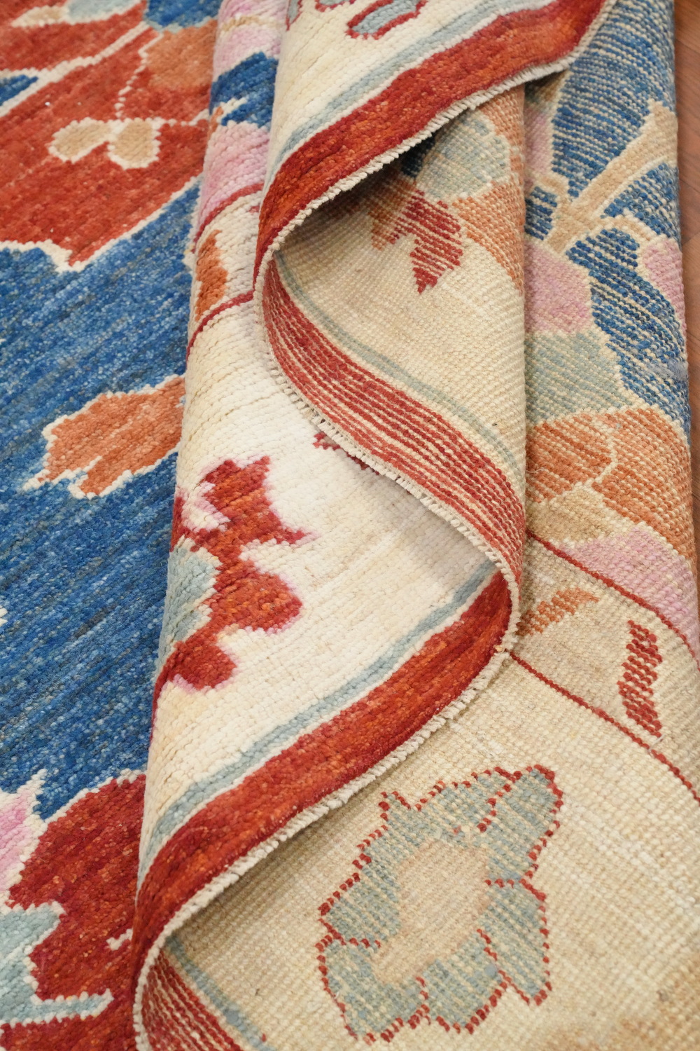 Vegetable Dye Blue Floral Oushak Area Rug 8x10
