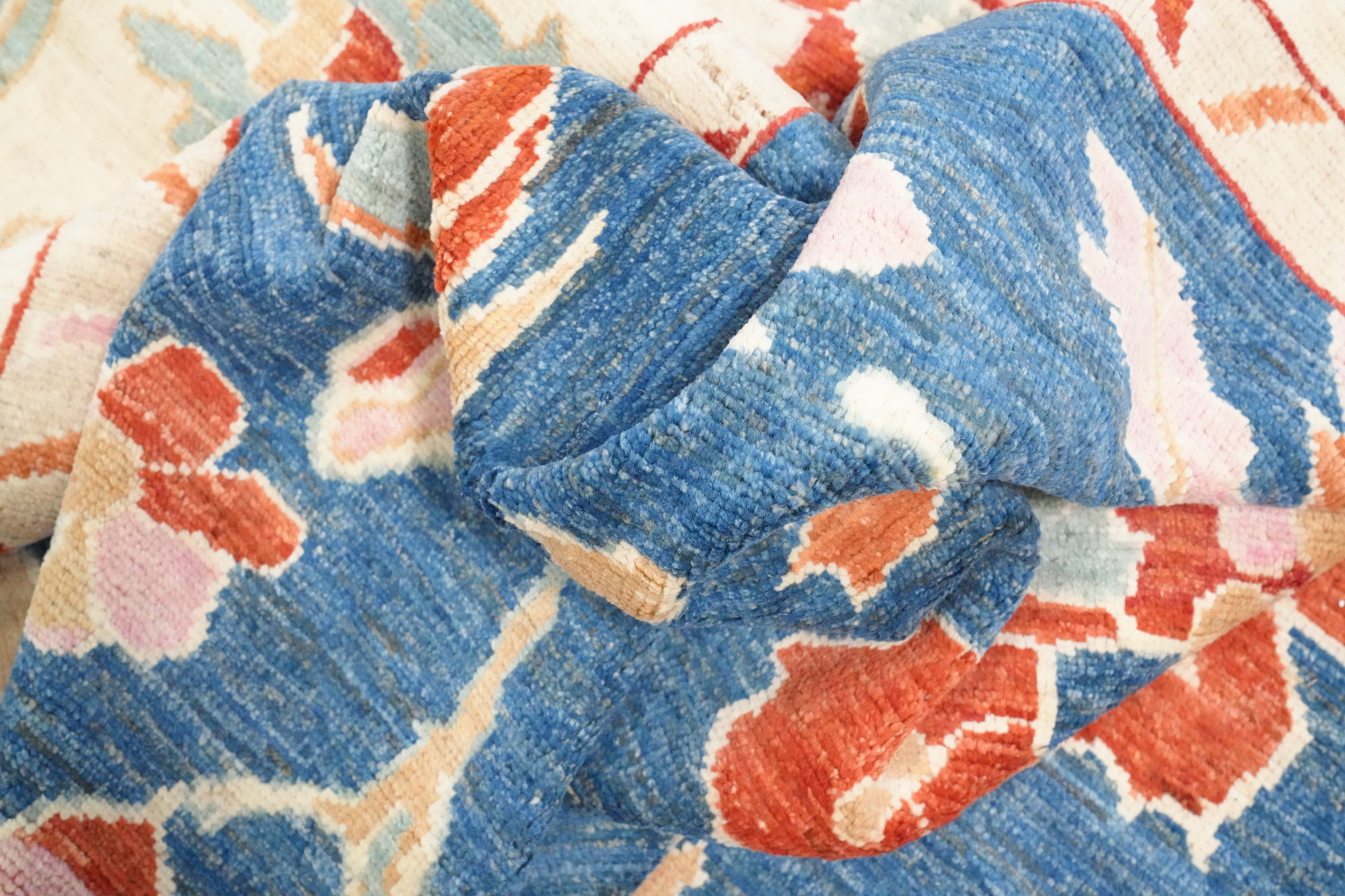 Vegetable Dye Blue Floral Oushak Area Rug 8x10