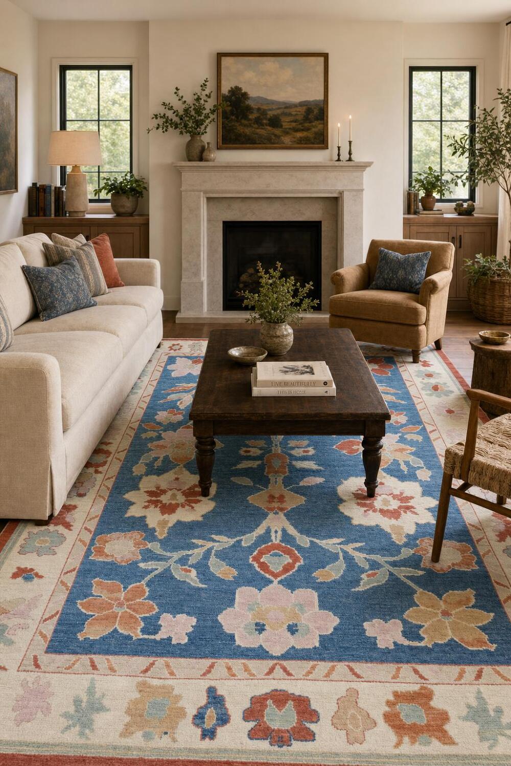 Vegetable Dye Blue Floral Oushak Area Rug 8x10