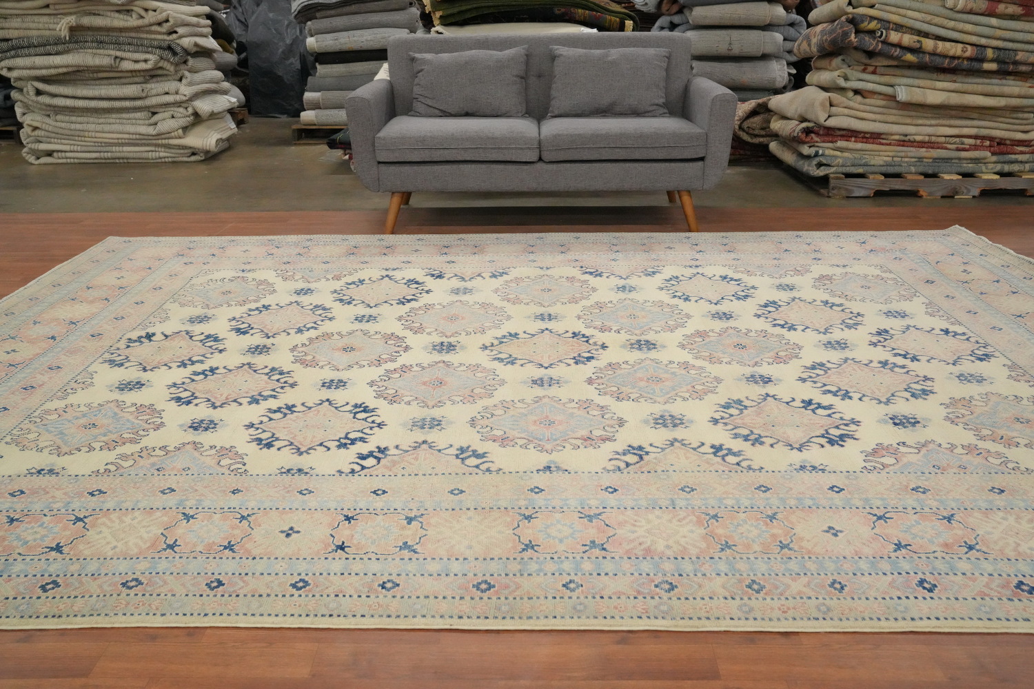 Geometric Kazak Vegetable Dye Area Rug 9x13