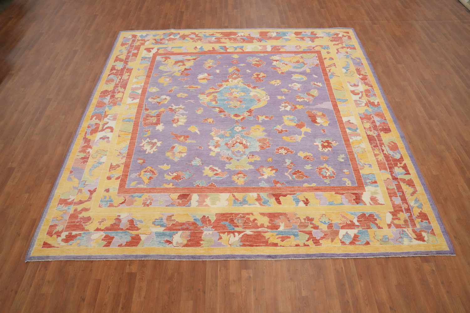 Purple Wool Oushak Vegetable Dye Large Rug 11x11