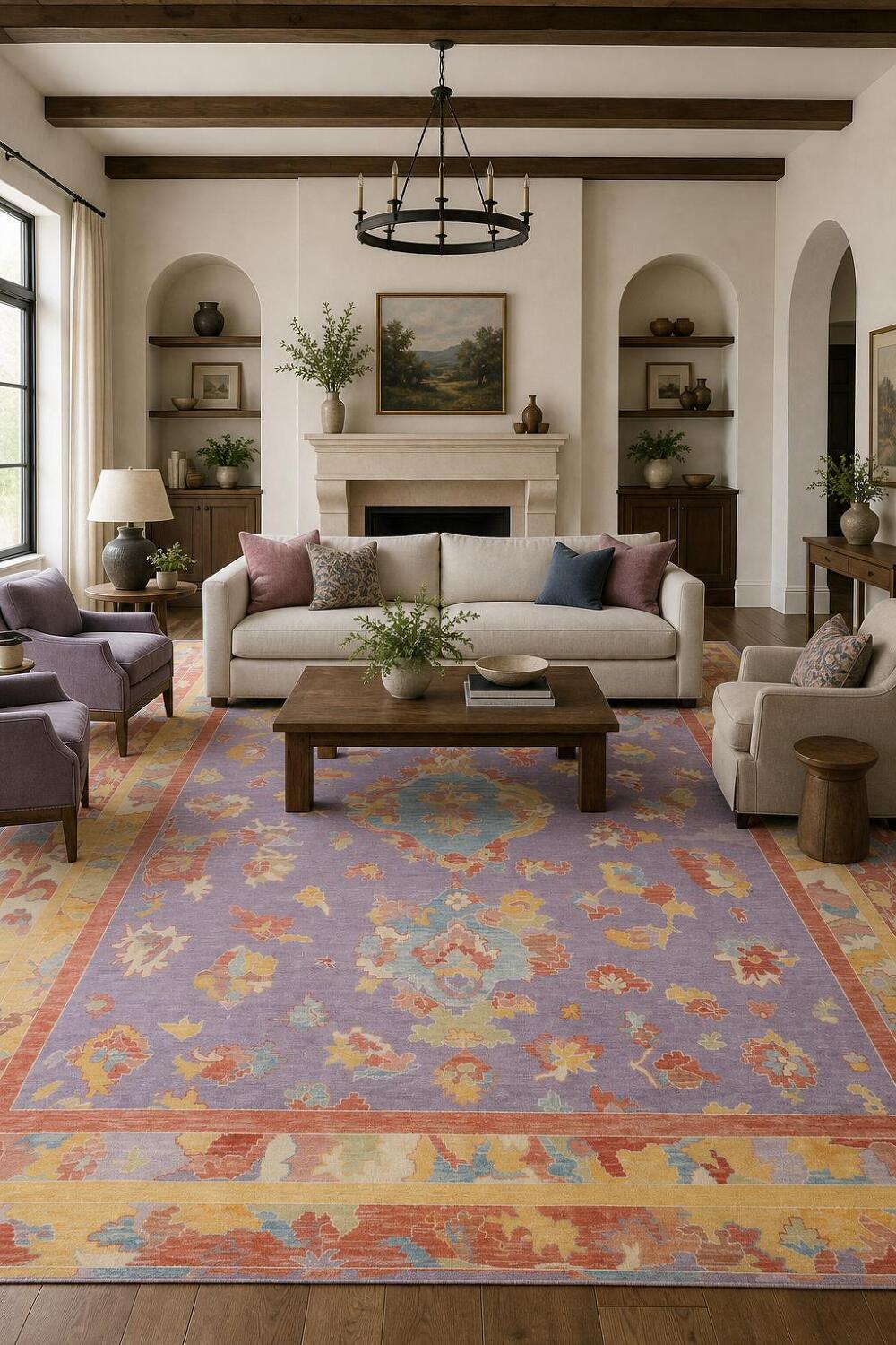 Purple Wool Oushak Vegetable Dye Large Rug 11x11