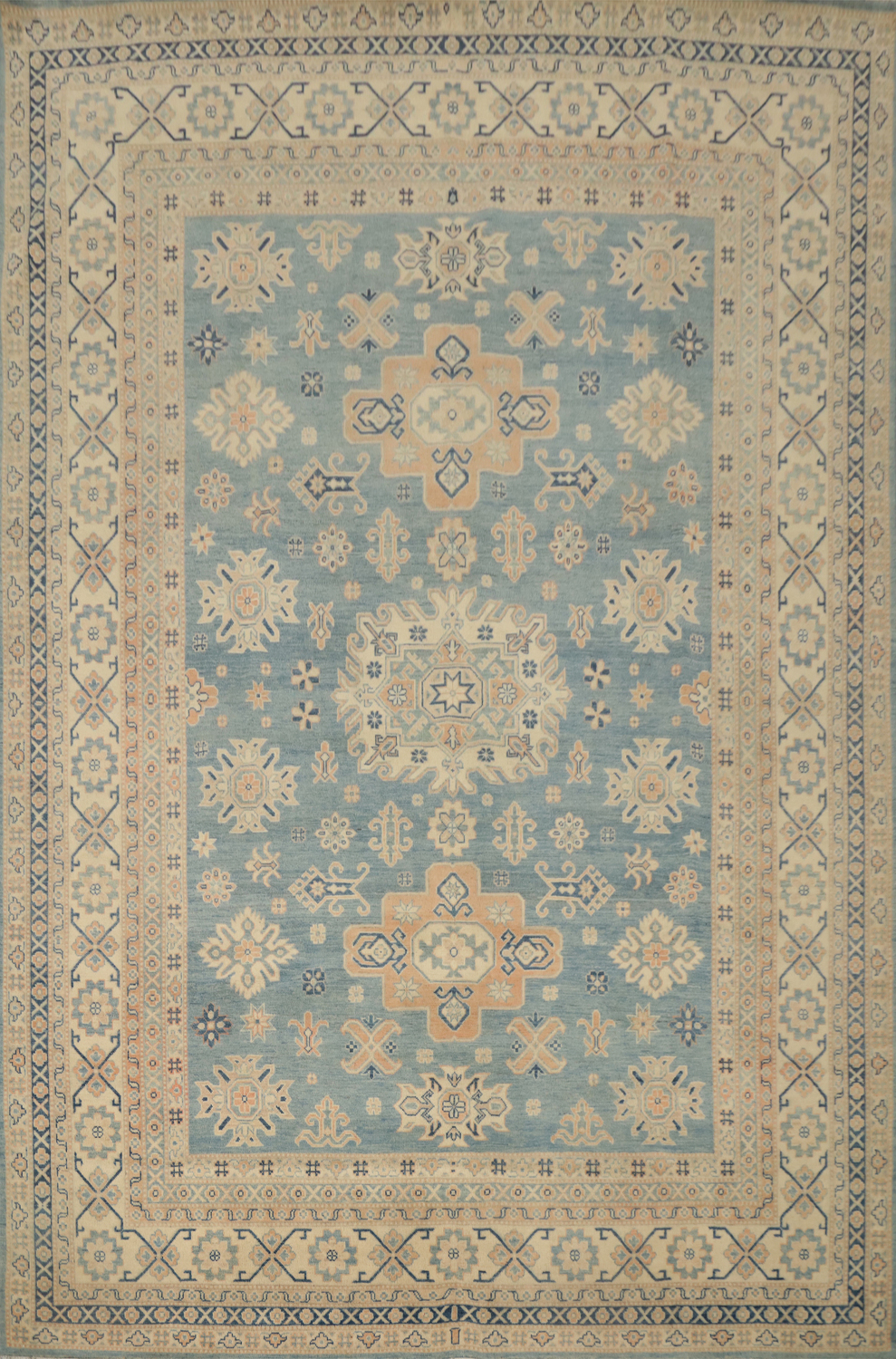 Handmade Blue Kazak Vegetable Dye Area Rug 9x11