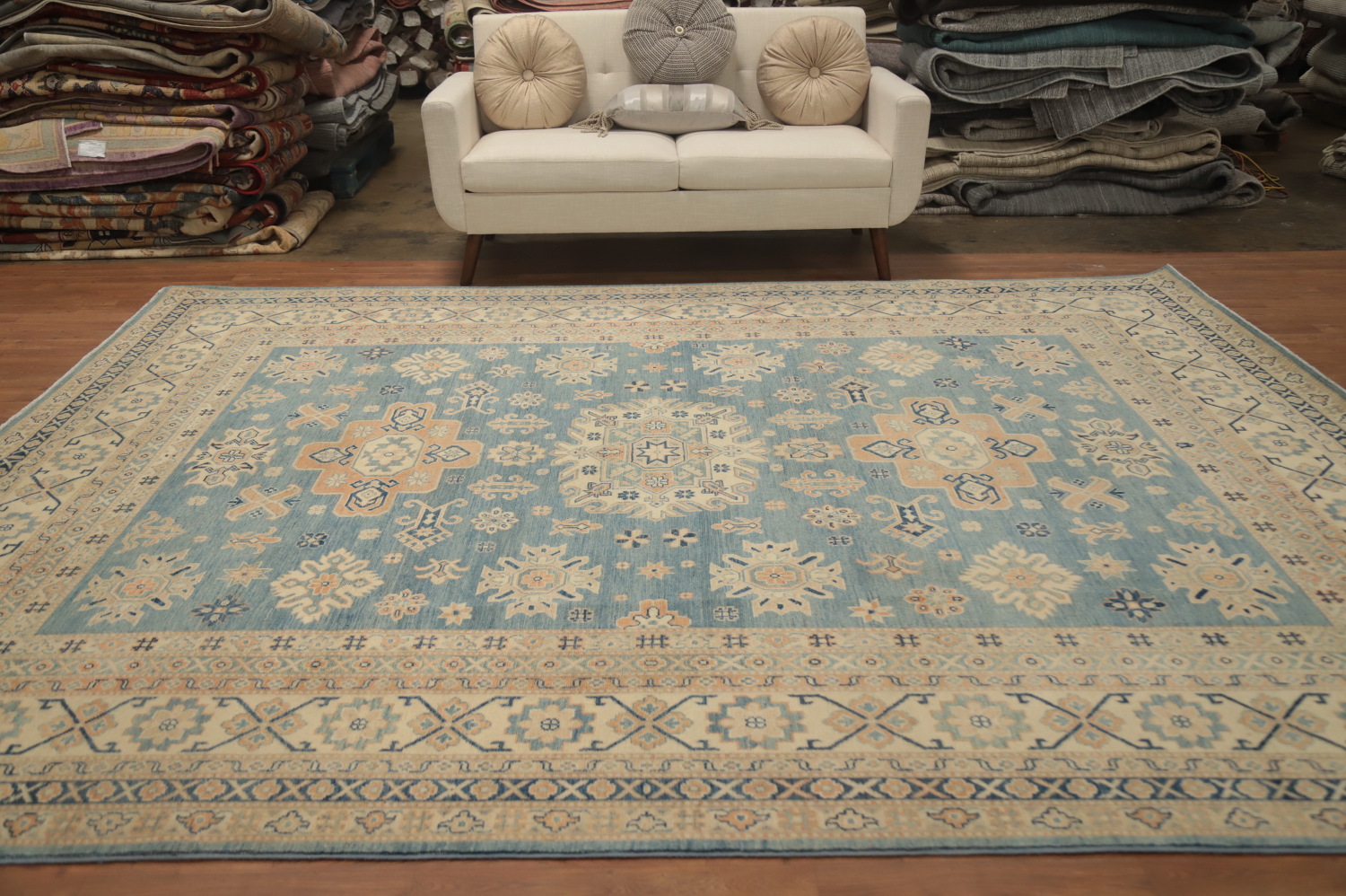 Handmade Blue Kazak Vegetable Dye Area Rug 9x11