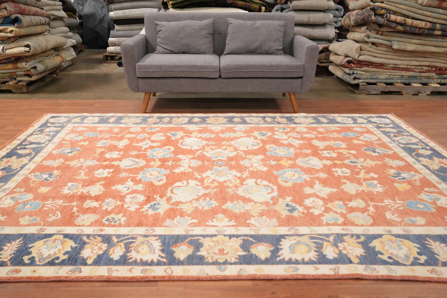 Vegetable Dye Floral Oushak Handmade Area Rug 7x10