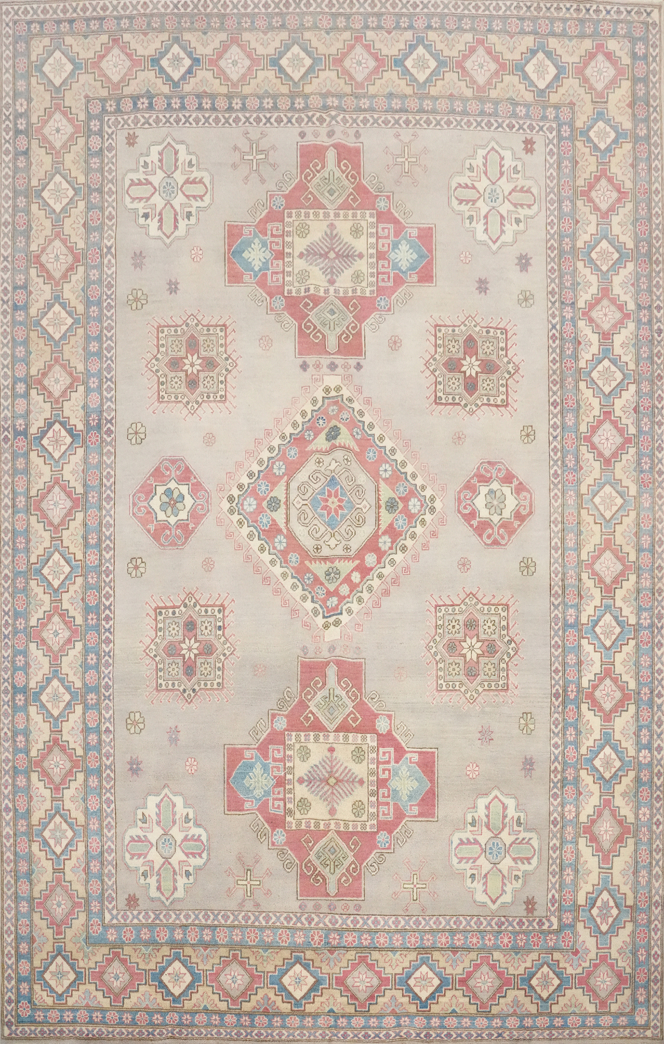 Geometric Gray Kazak Vegetable Dye Area Rug 10x13