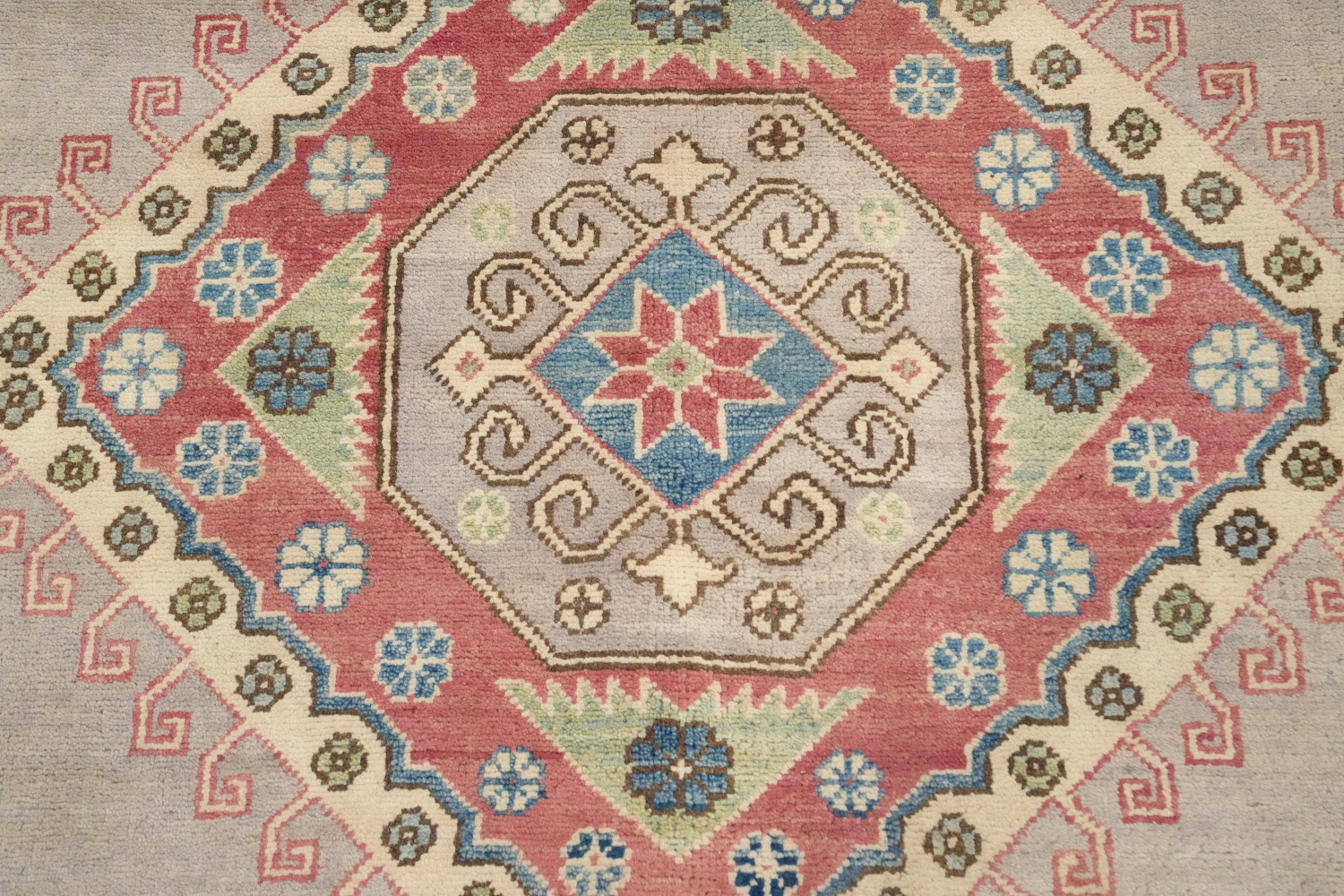 Geometric Gray Kazak Vegetable Dye Area Rug 10x13