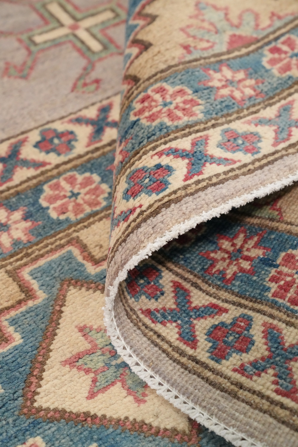 Geometric Gray Kazak Vegetable Dye Area Rug 10x13