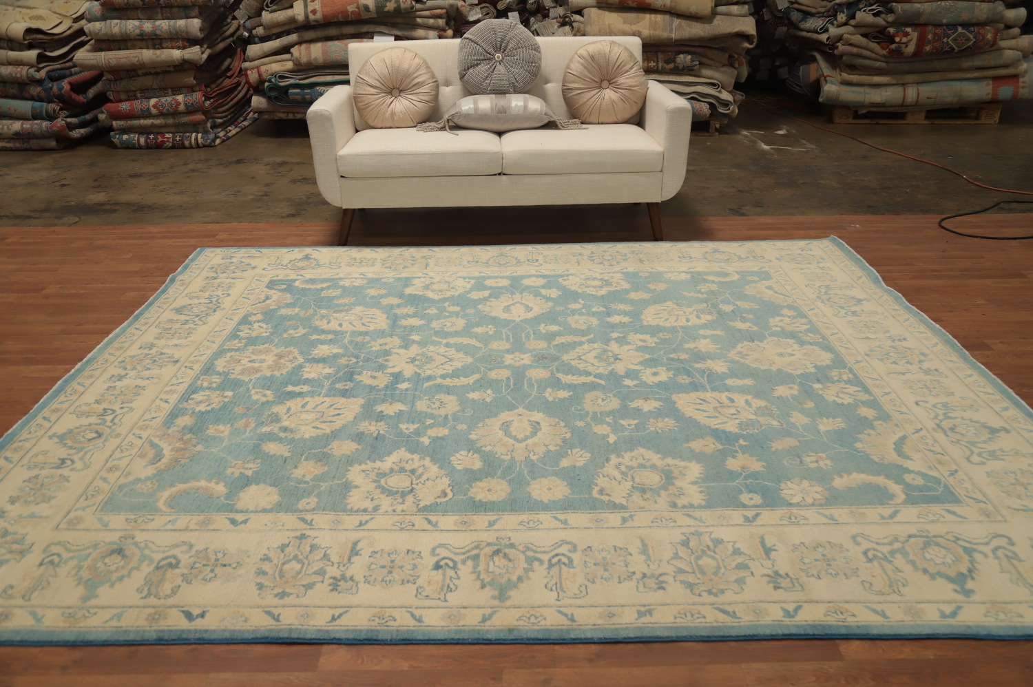Blue Floral Kazak Vegetable Dye Area Rug 8x10