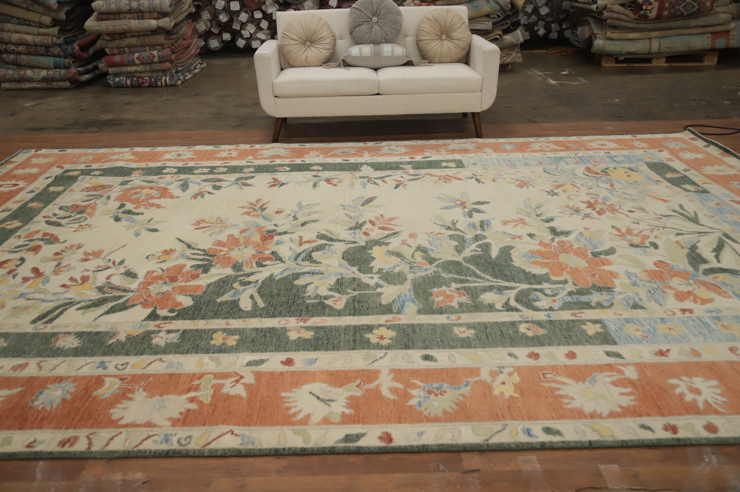 Floral Oushak Vegetable Dye Large Rug 10x15