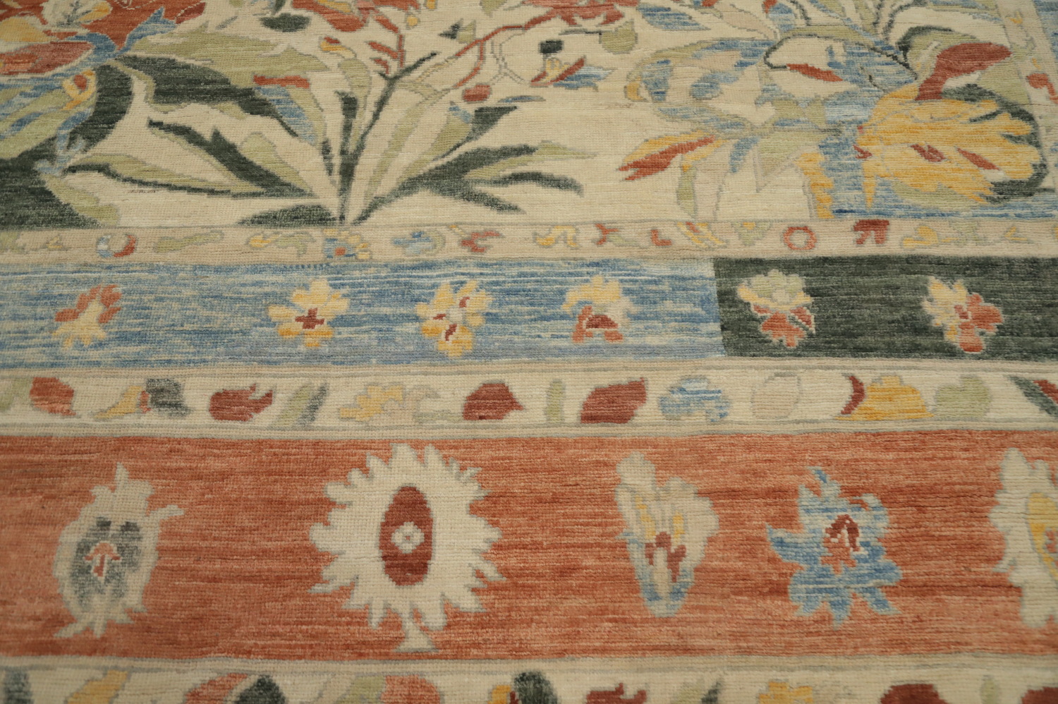 Floral Oushak Vegetable Dye Large Rug 10x15