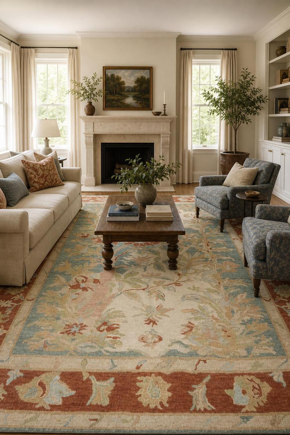 Floral Wool Oushak Vegetable Dye Area Rug 8x10
