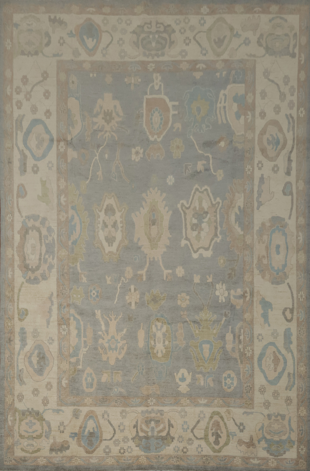 Vegetable Dye Oushak Gray Wool Large Rug 10x14